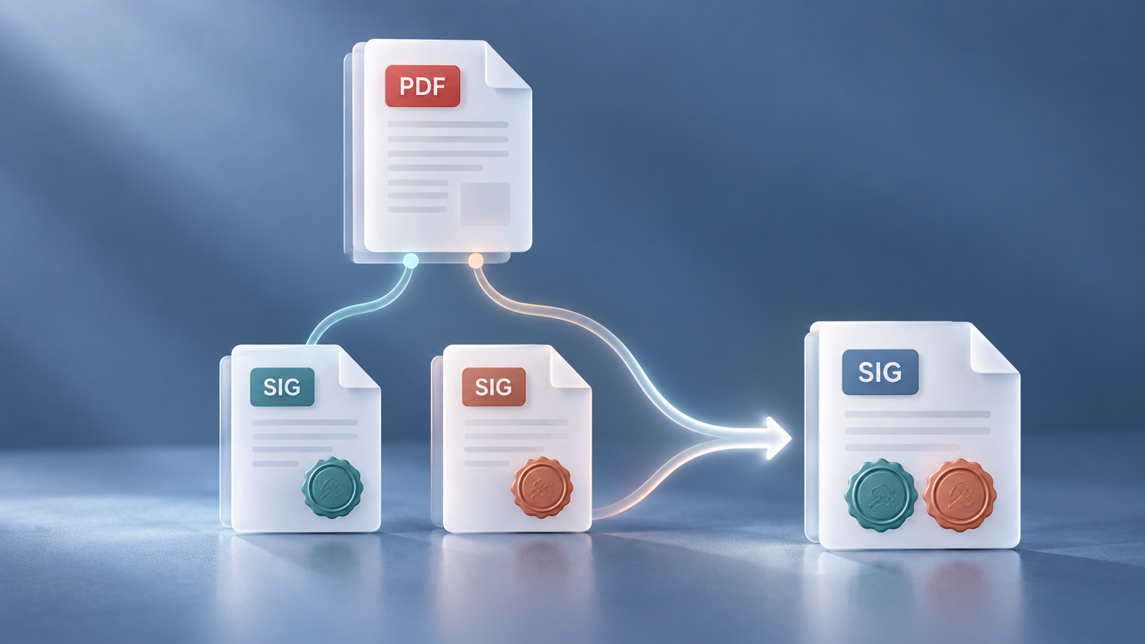 Исходный PDF и два файла SIG рядом с общим файлом с двумя условными печатями